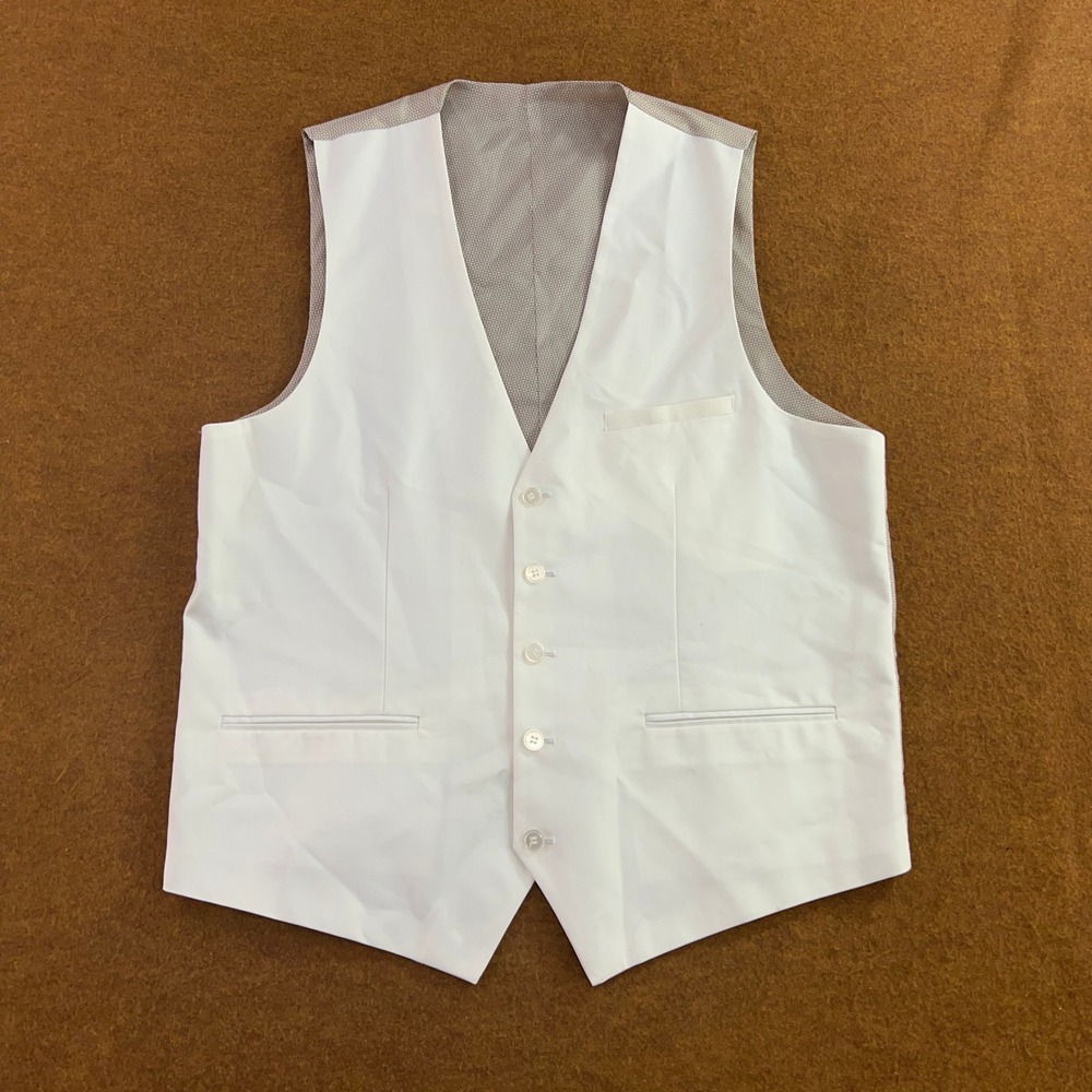 Unbranded Mens 40L White Tan Patterned Formal Suit Vest
